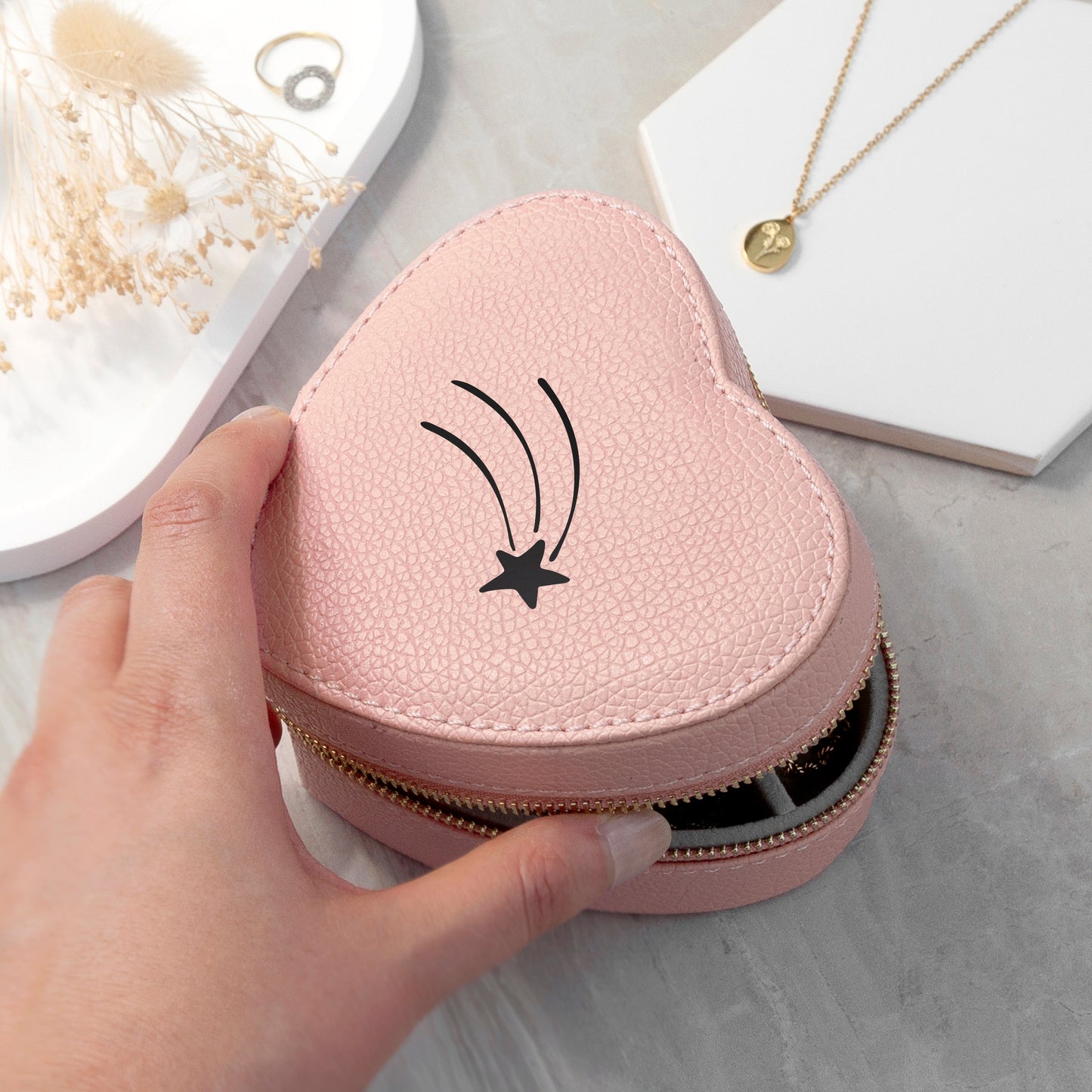 Shooting Star Pink Heart Travel Jewellery Case
