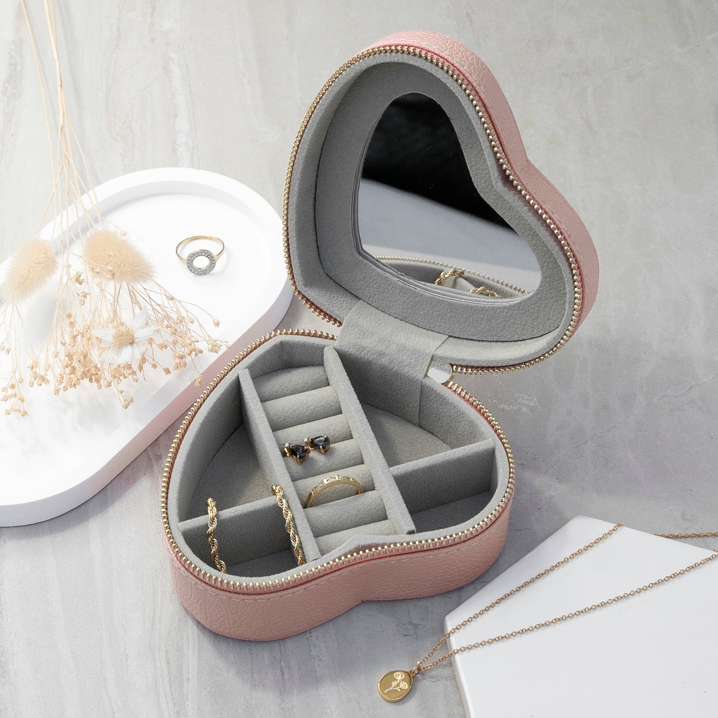 Shooting Star Pink Heart Travel Jewellery Case