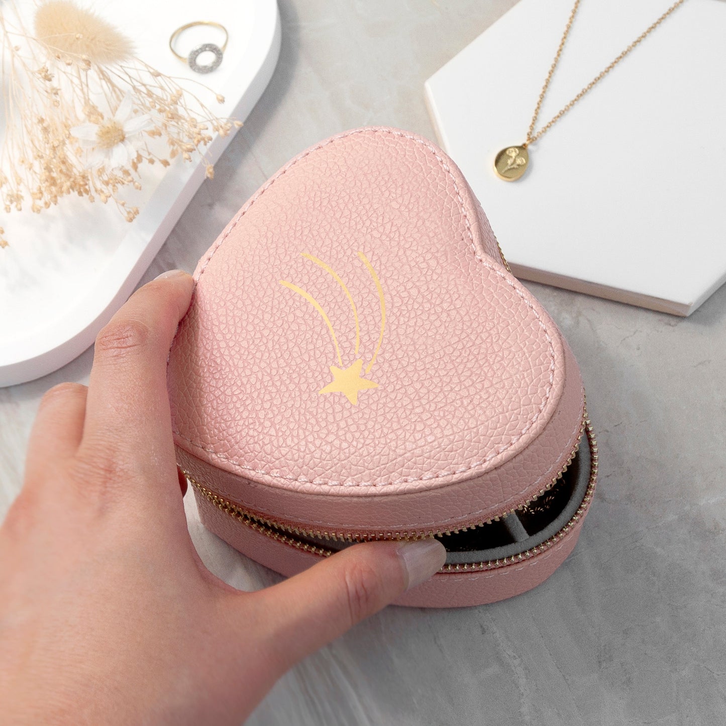Shooting Star Pink Heart Travel Jewellery Case