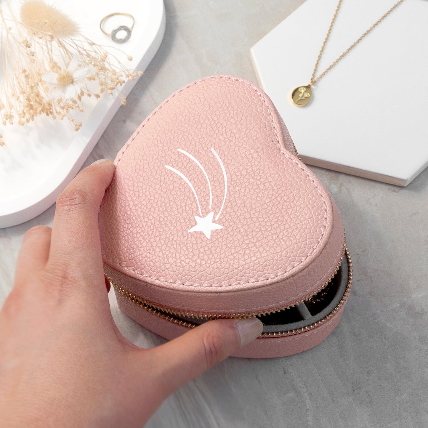 Shooting Star Pink Heart Travel Jewellery Case