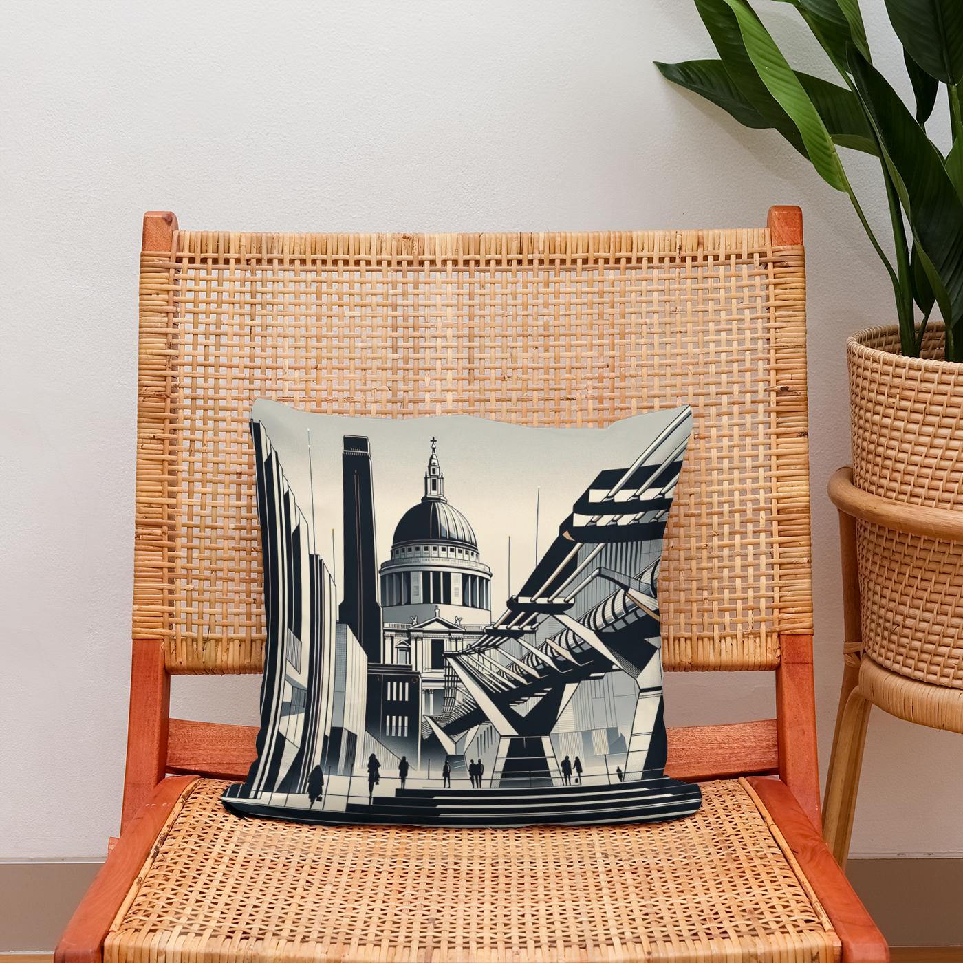 London Tate Modern and Millennium Bridge Modernist Cotton Cushion