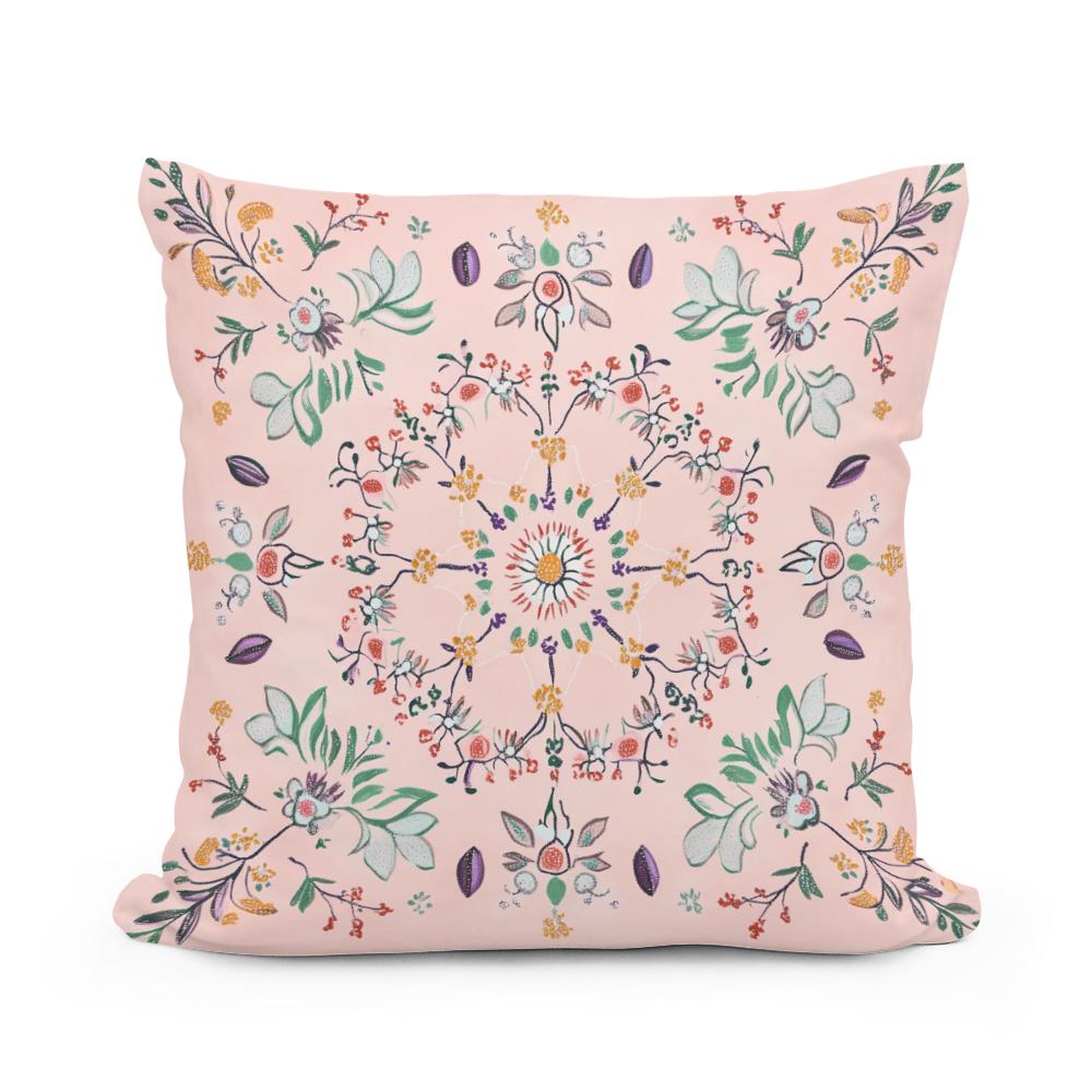 Pastel Folk Blossom Cotton Cushion