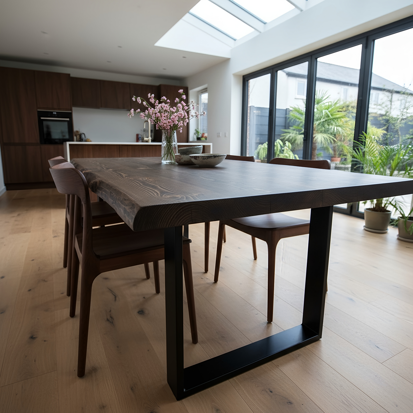 Live / Waney Walnut Colour Edge Dining Table With Metal Legs