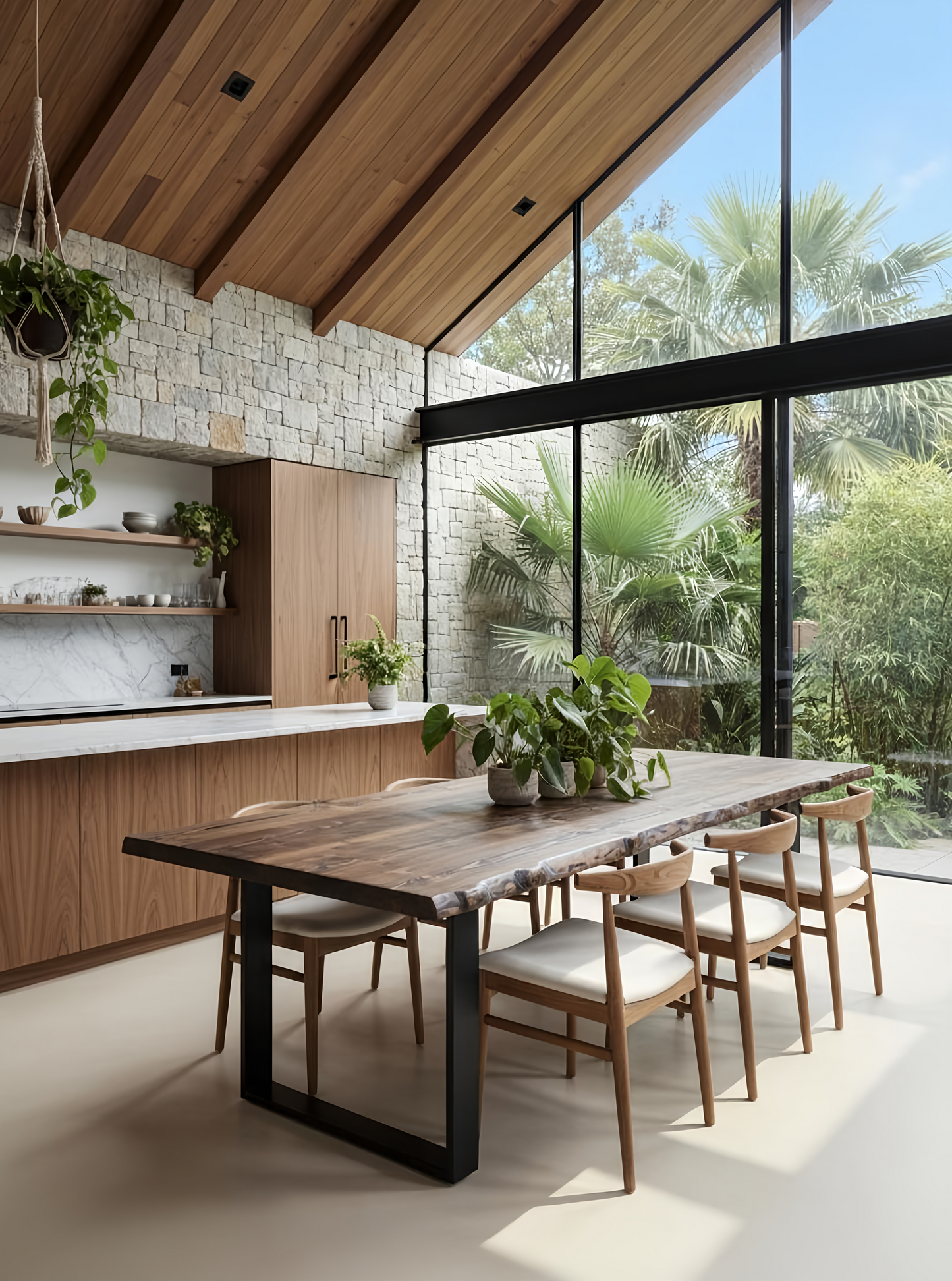 Live / Waney Walnut Colour Edge Dining Table With Metal Legs