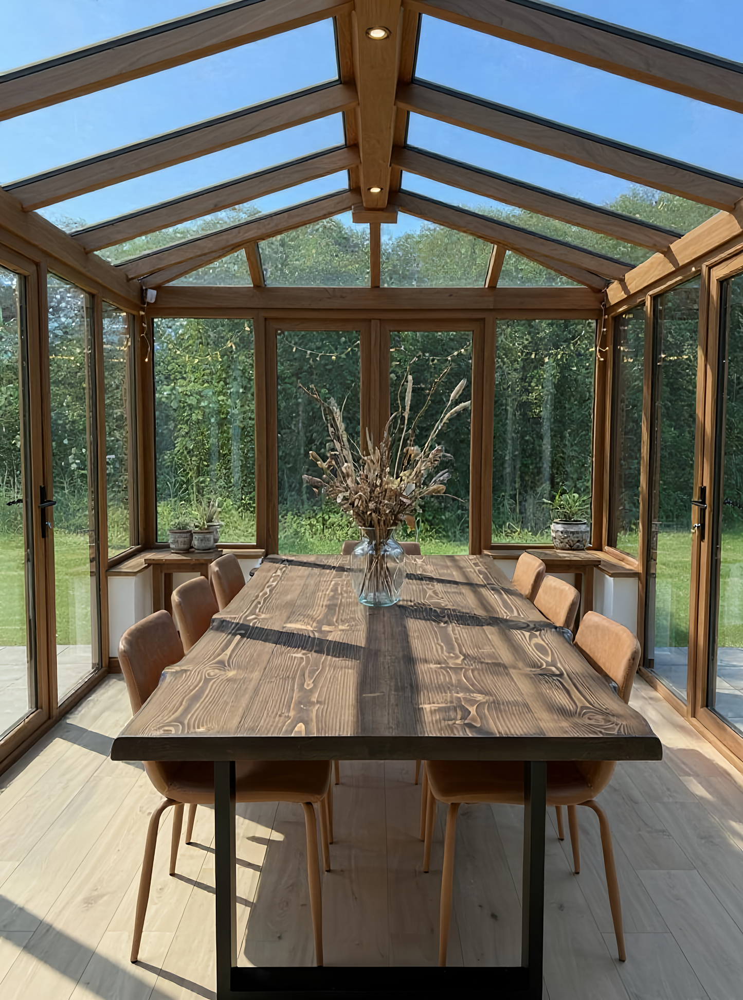 Live / Waney Walnut Colour Edge Dining Table With Metal Legs