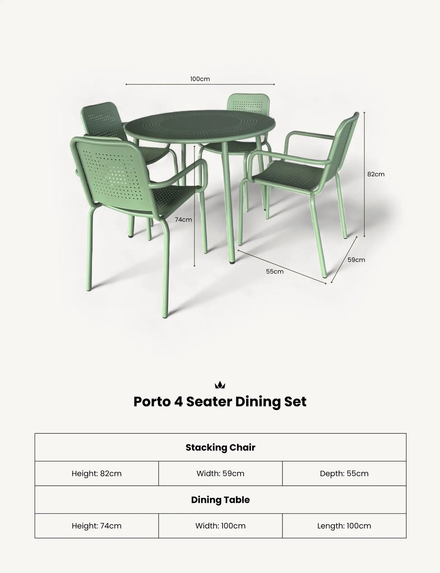 Porto 4 Seater Round Dining Set in Moss
