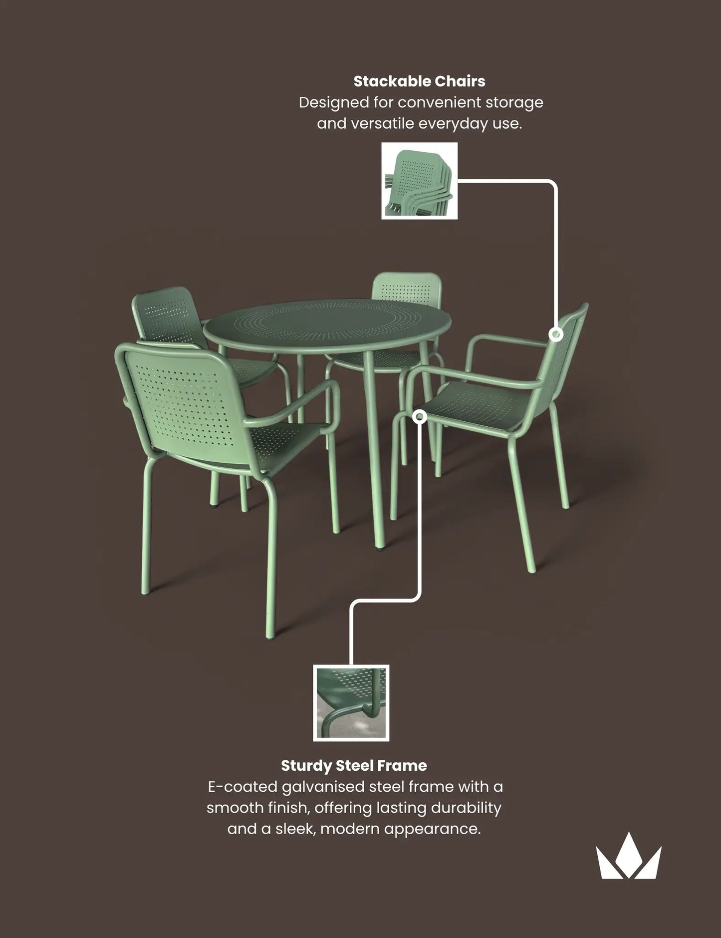 Porto 4 Seater Round Dining Set in Moss