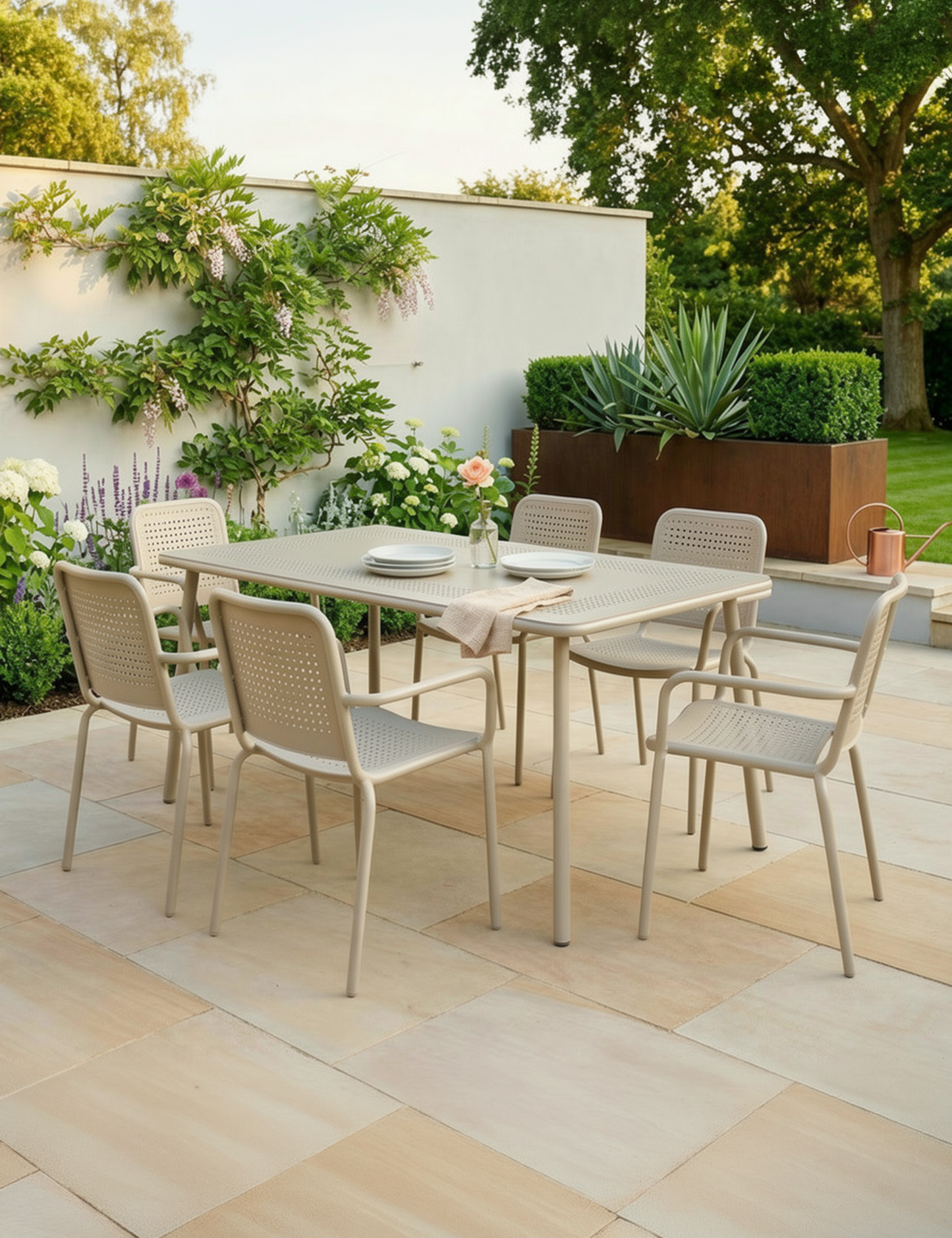 Porto 6 Seater Rectangular Dining Set in Cashmere