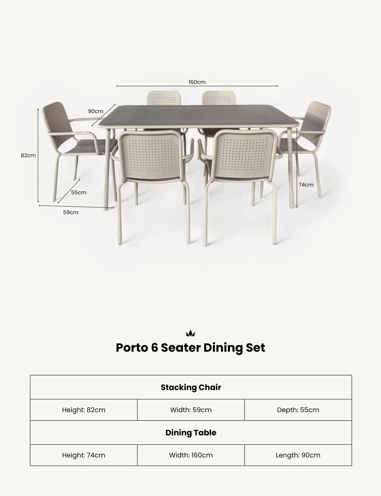 Porto 6 Seater Rectangular Dining Set in Cashmere