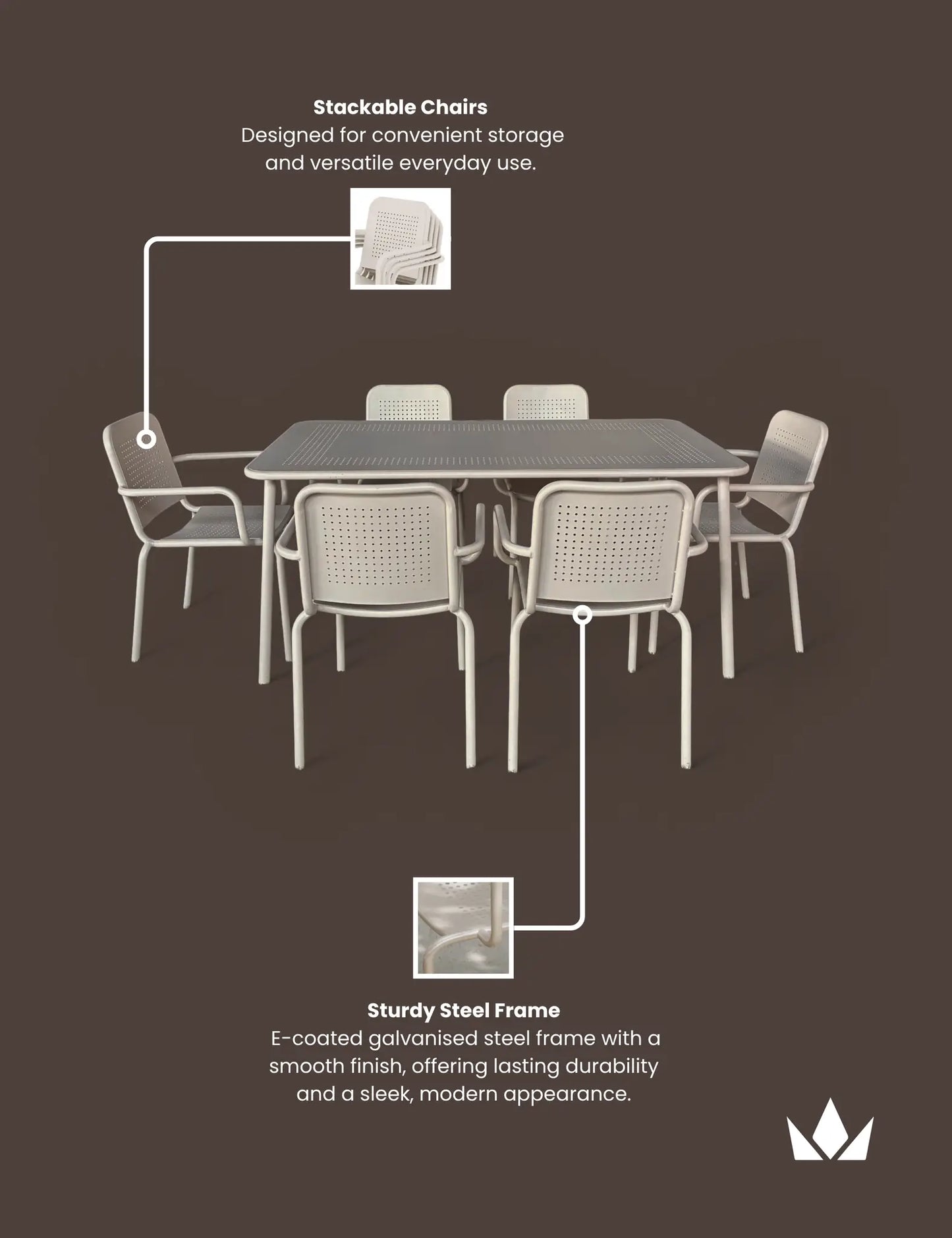 Porto 6 Seater Rectangular Dining Set in Cashmere