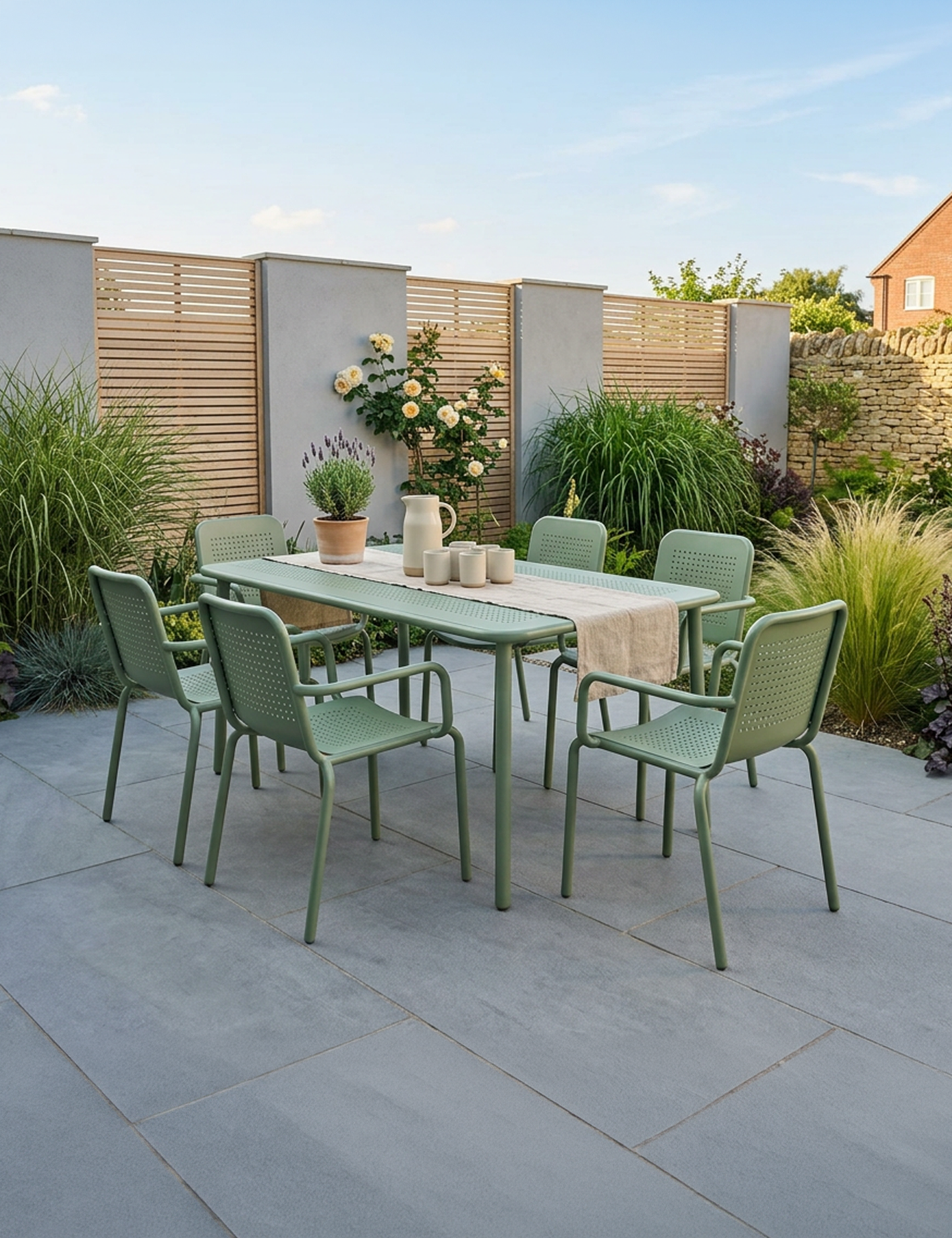 Porto 6 Seater Rectangular Dining Set in Moss