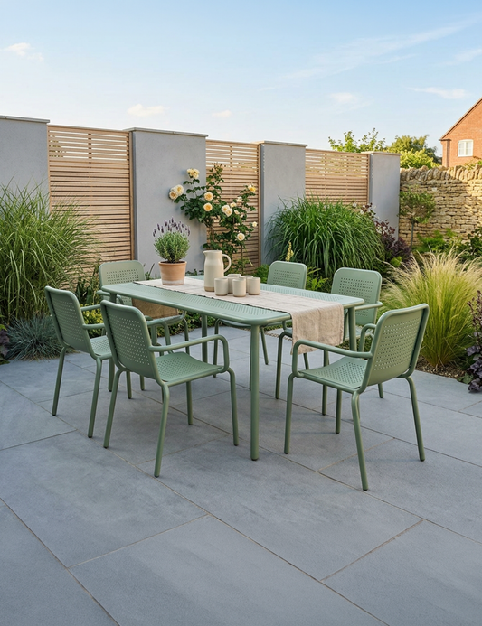 Porto 6 Seater Rectangular Dining Set in Moss
