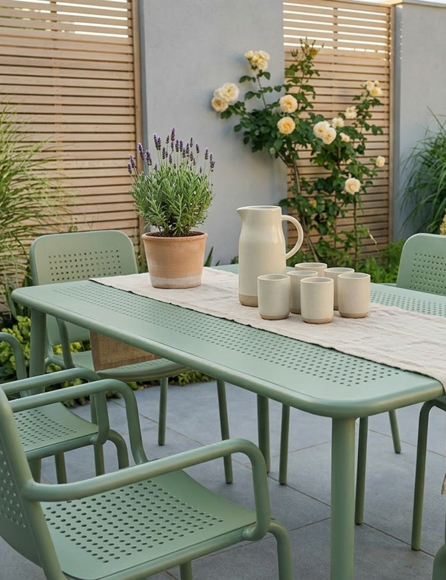 Porto 6 Seater Rectangular Dining Set in Moss