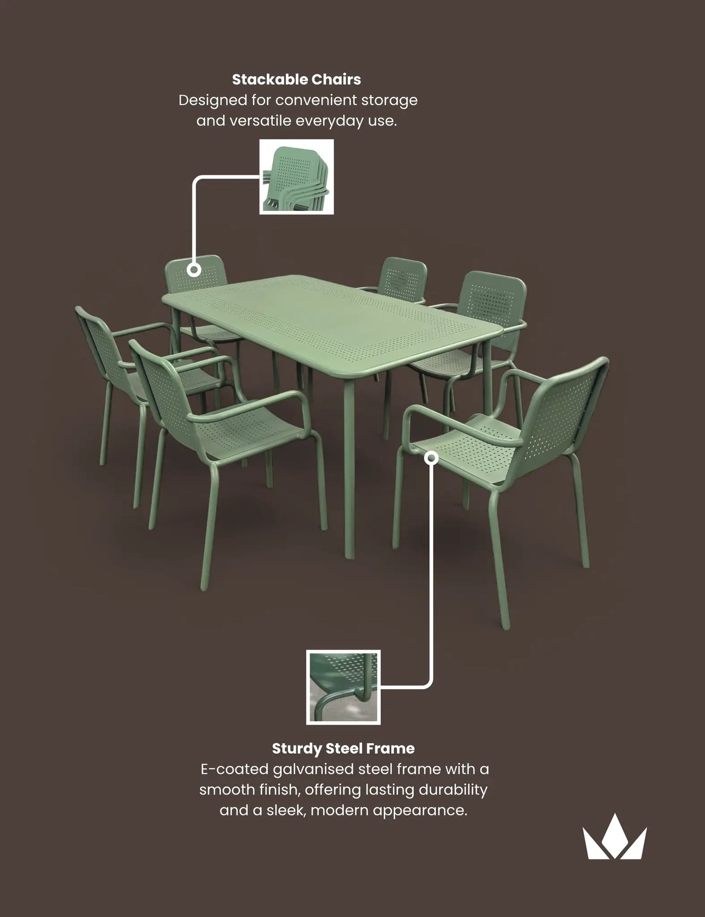 Porto 6 Seater Rectangular Dining Set in Moss