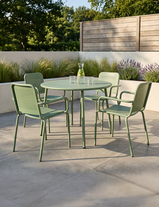 Porto 4 Seater Round Dining Set in Moss