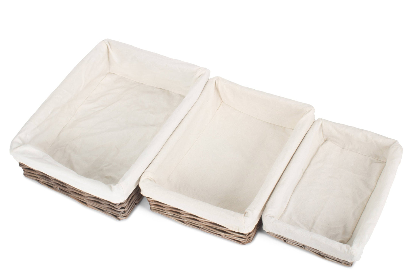 Lined Antique Wash Rectangular Straight Sided Tray Basket Set 3