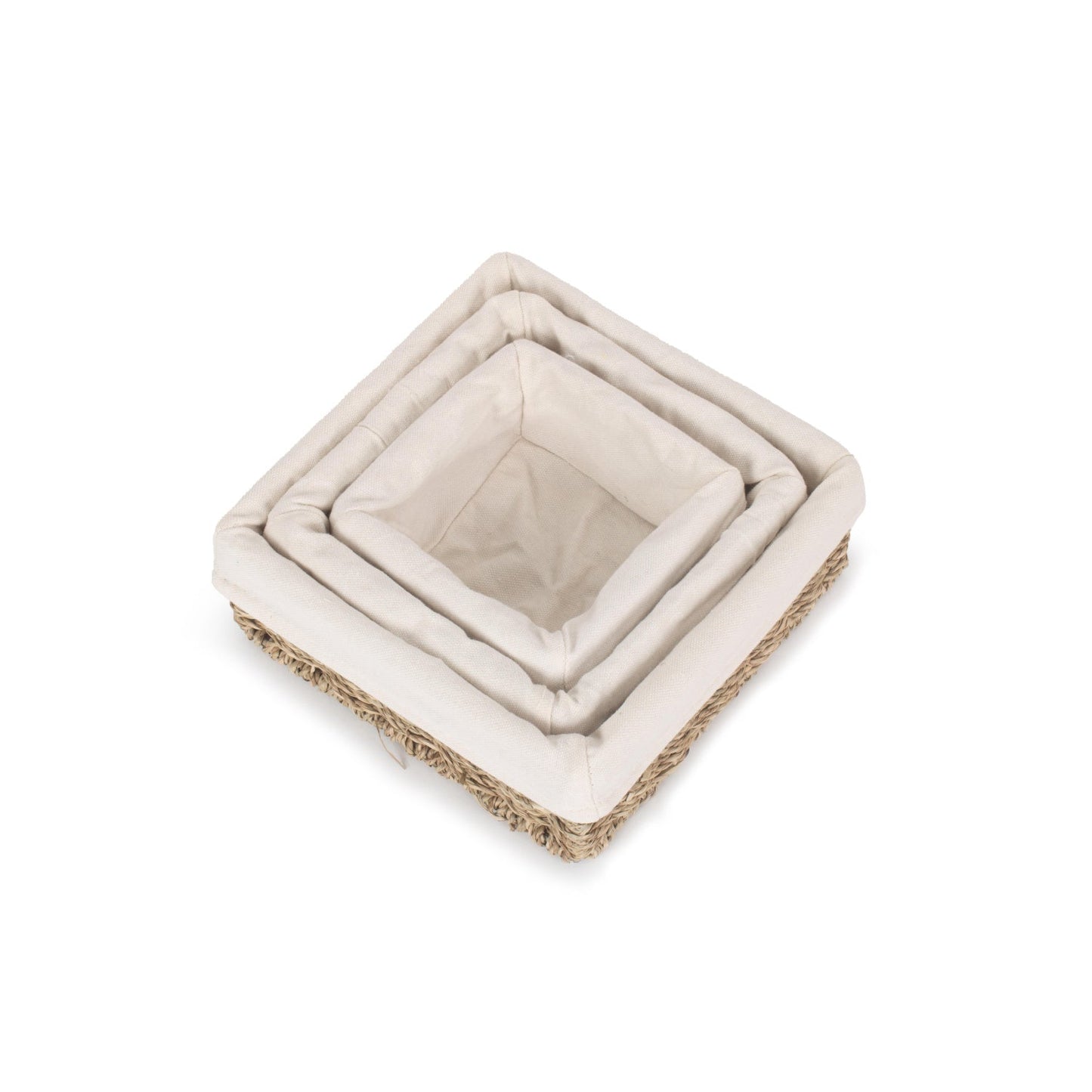 Lined Square Seagrass Tray Baskets Set 3