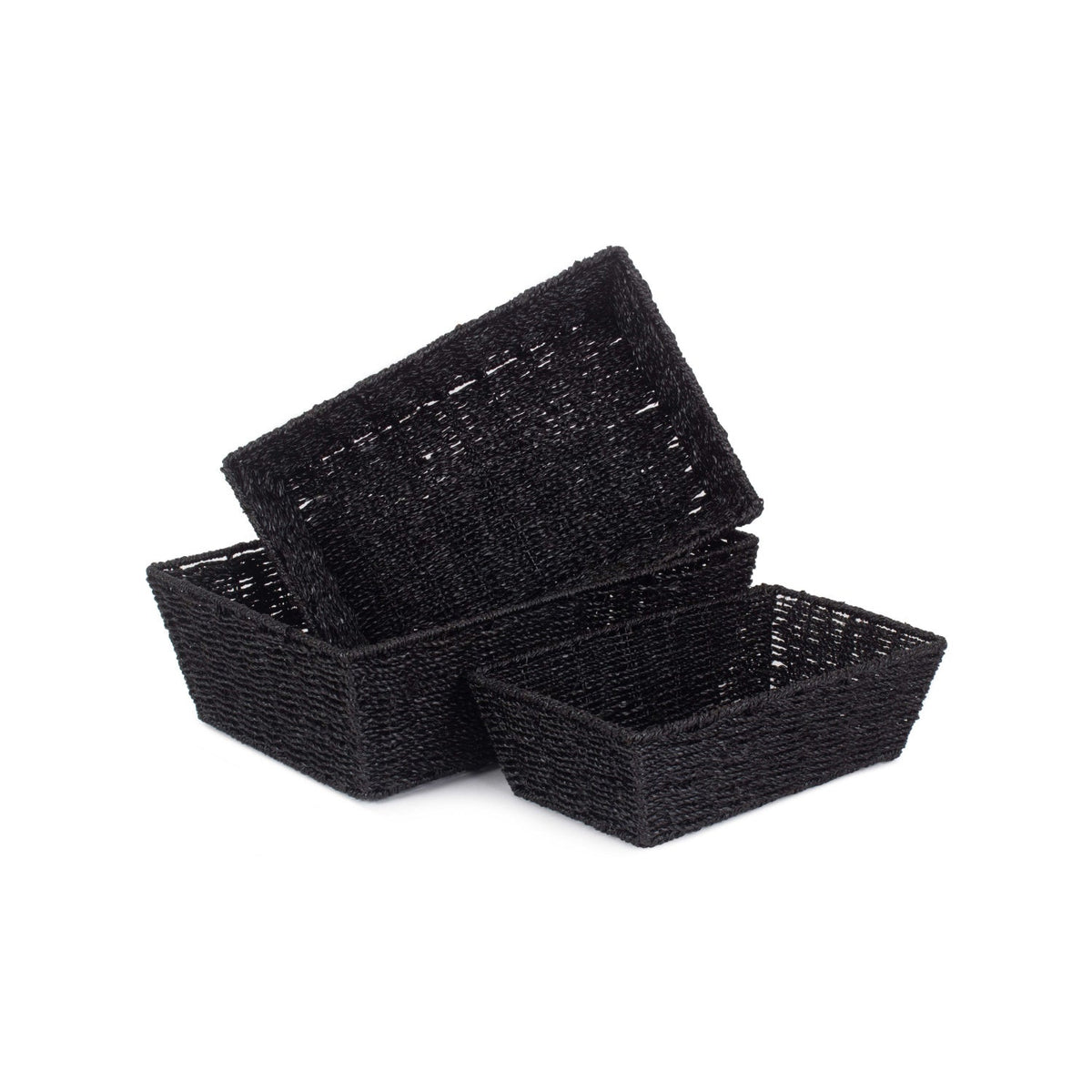 Black Paper Rope Tray Baskets Set of 3