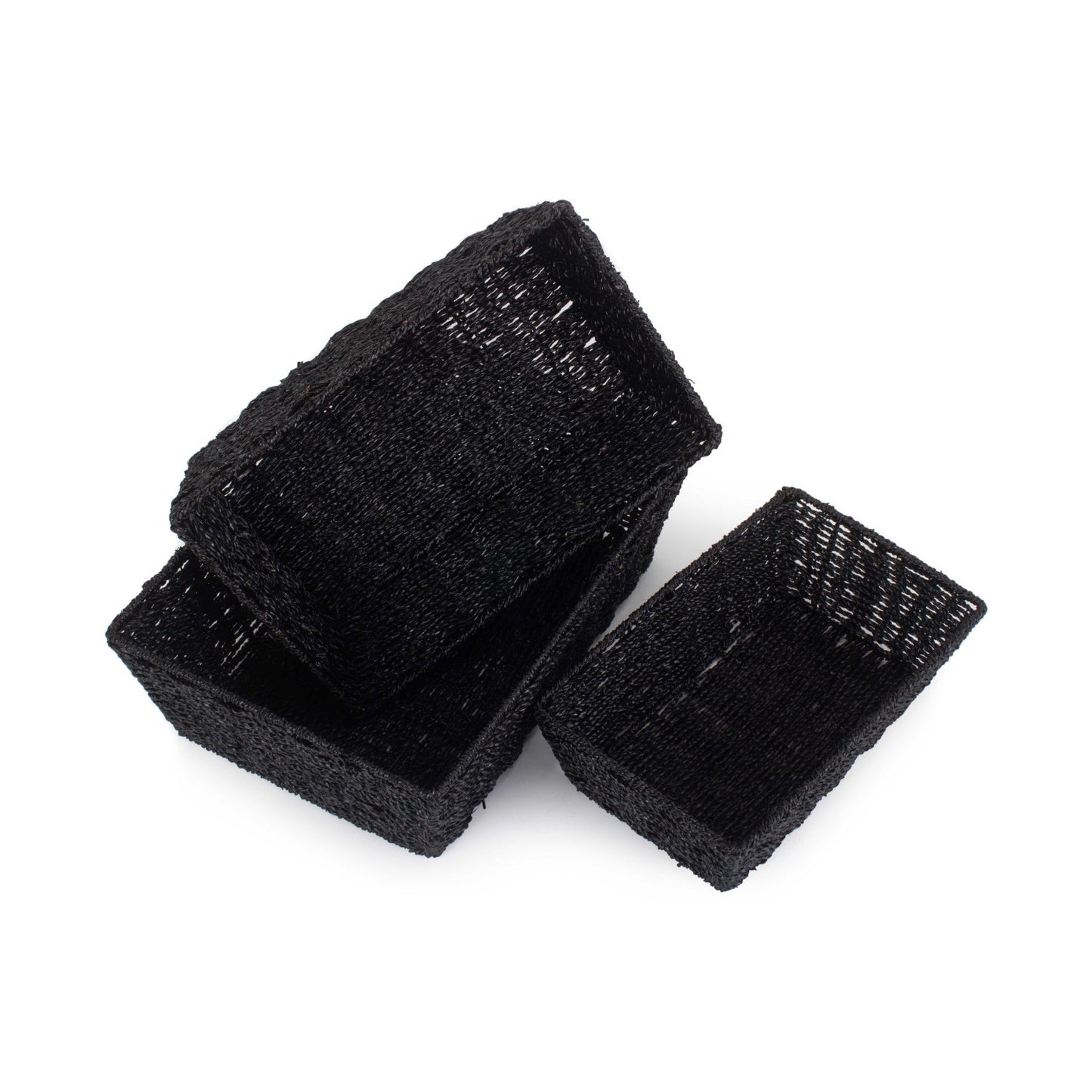 Black Paper Rope Tray Baskets Set of 3