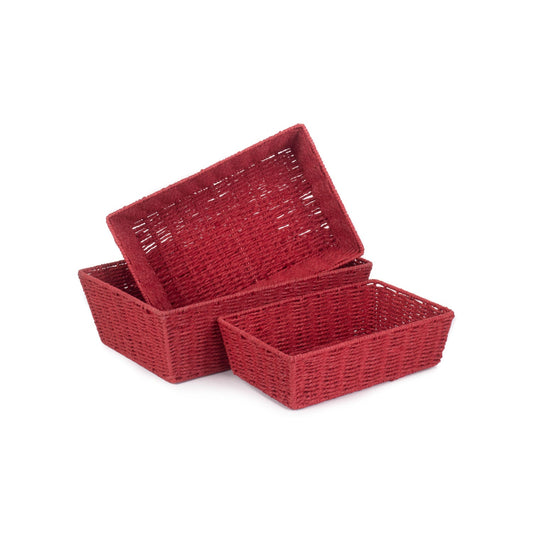 Red Paper Rope Tray Baskets Set of 3