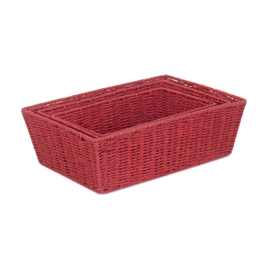 Red Paper Rope Tray Baskets Set of 3