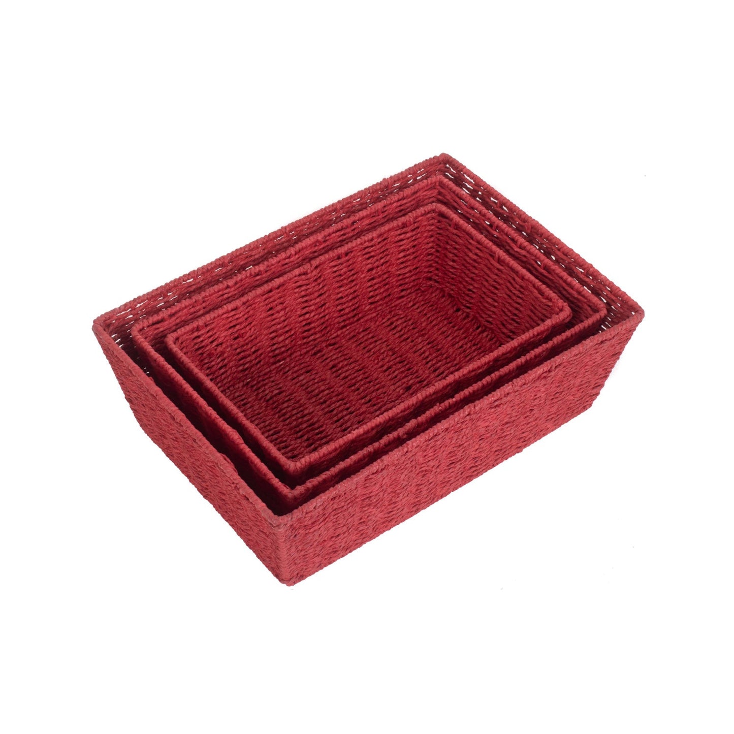 Red Paper Rope Tray Baskets Set of 3