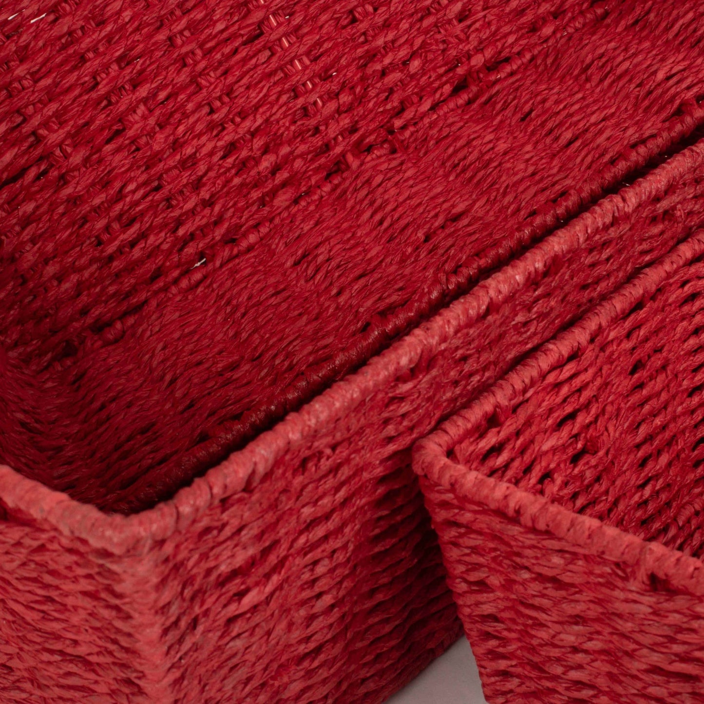 Red Paper Rope Tray Baskets Set of 3