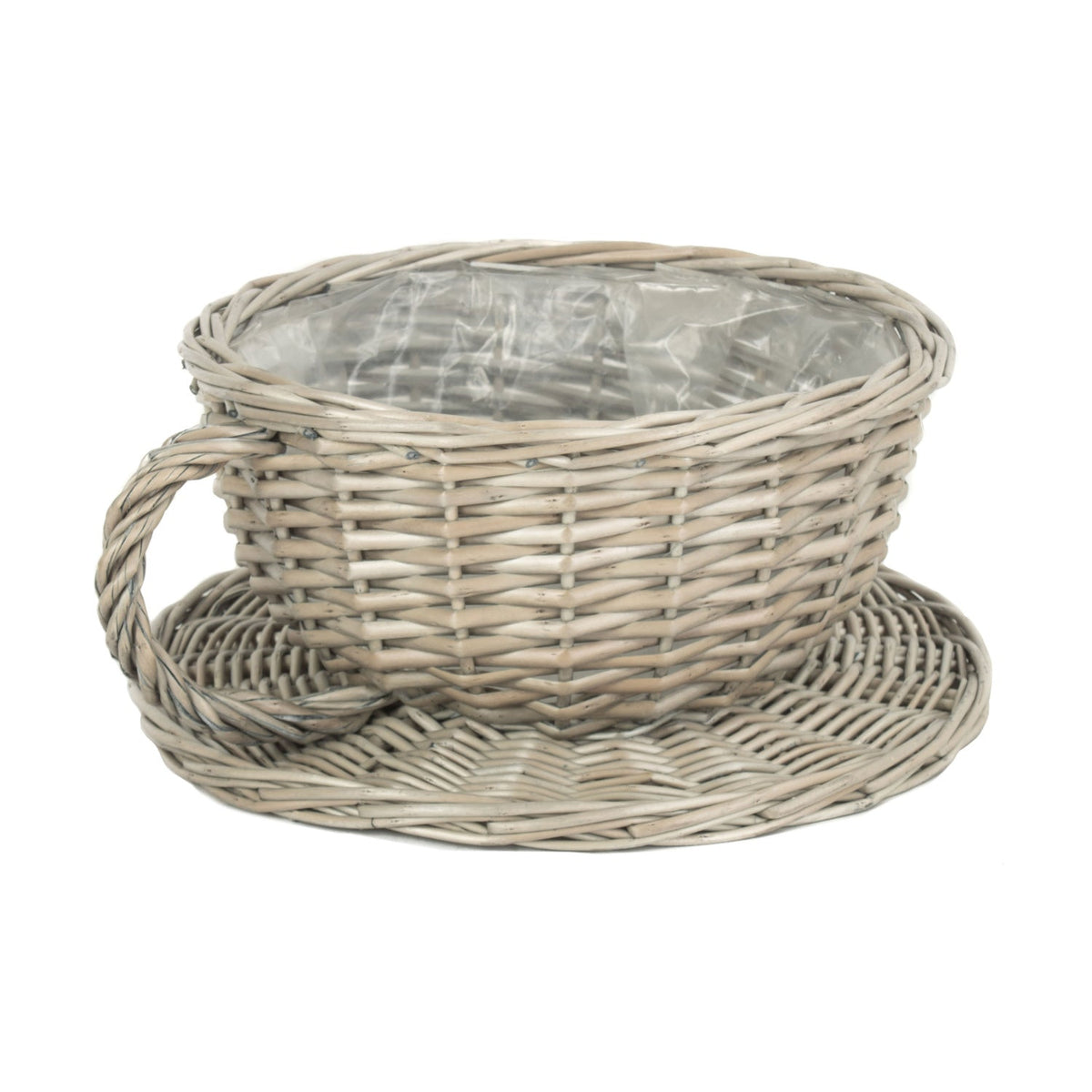 Antique Wash Willow Tea Cup Planter with Plastic Lining