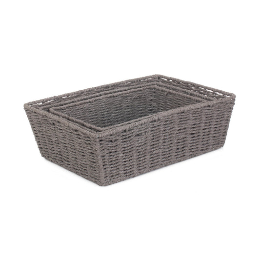 Grey Paper Rope Tray Baskets Set 3