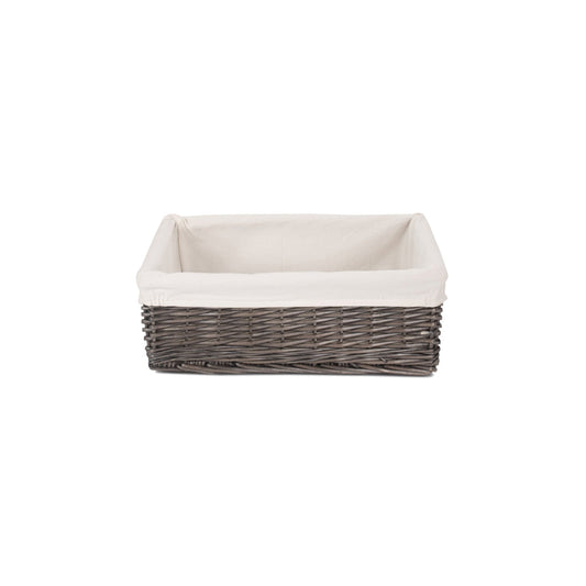 Extra Large Antique Wash Willow Tray Basket with White Lining