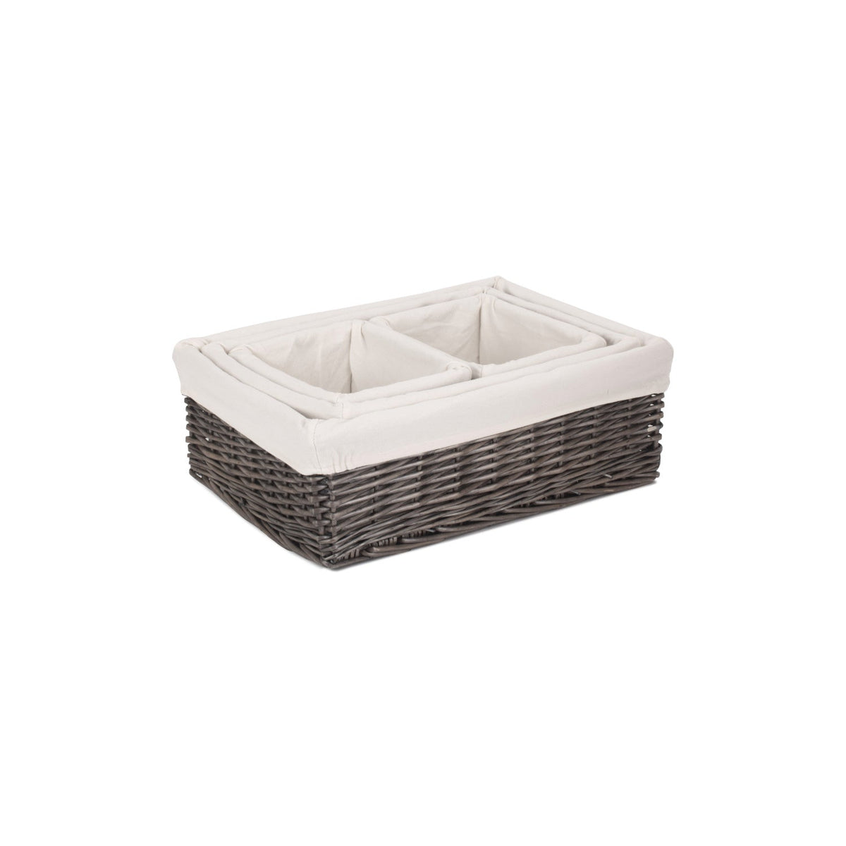 Antique Wash Willow Tray Baskets with White Lining Set 4