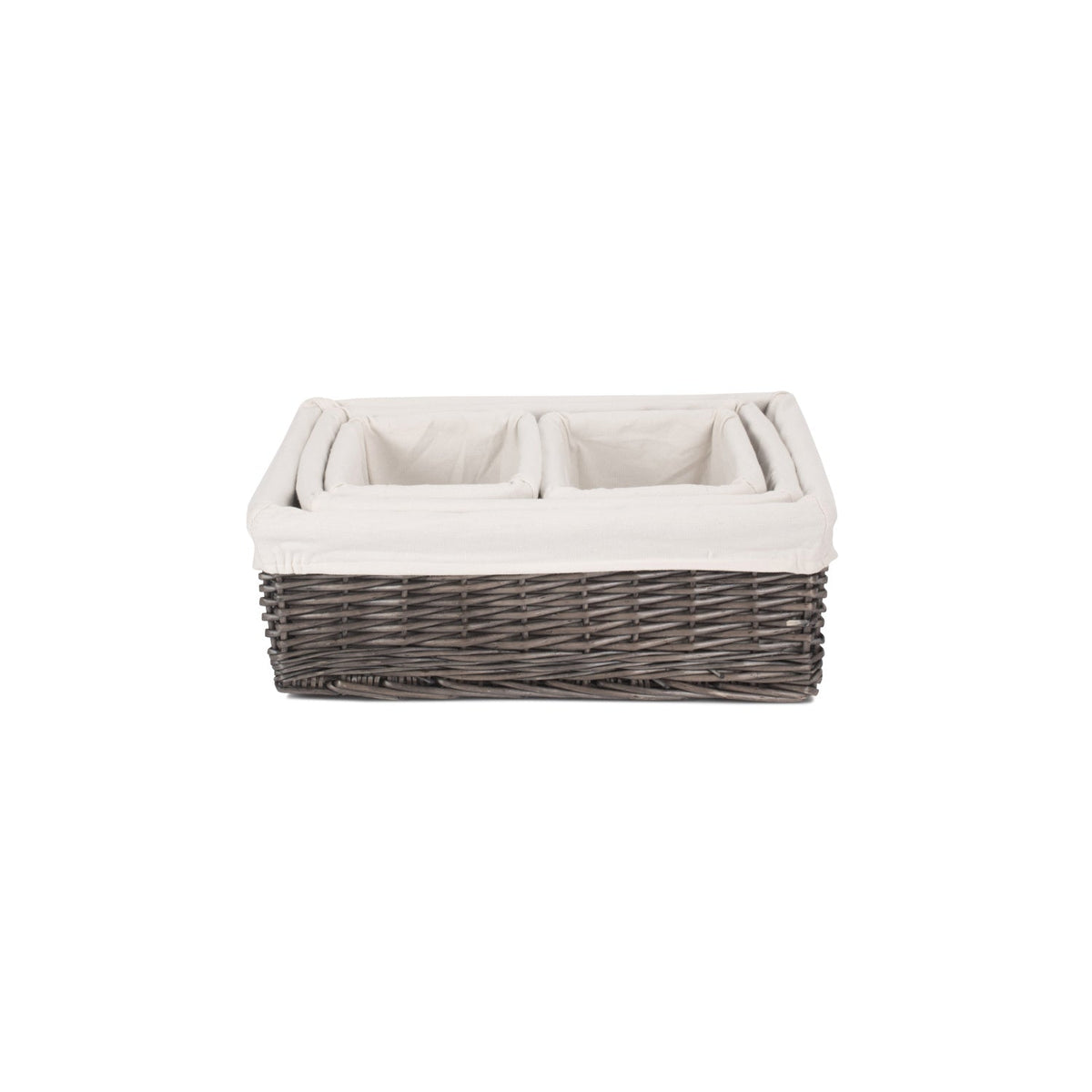 Antique Wash Willow Tray Baskets with White Lining Set 4