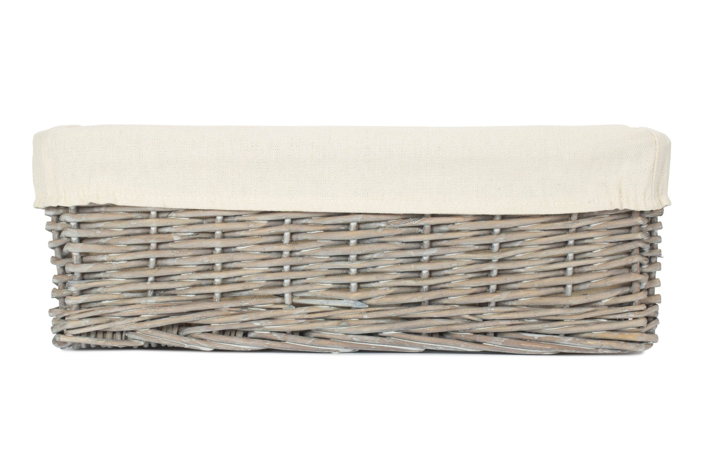 Large Grey Wash Willow Tray Basket with White Lining