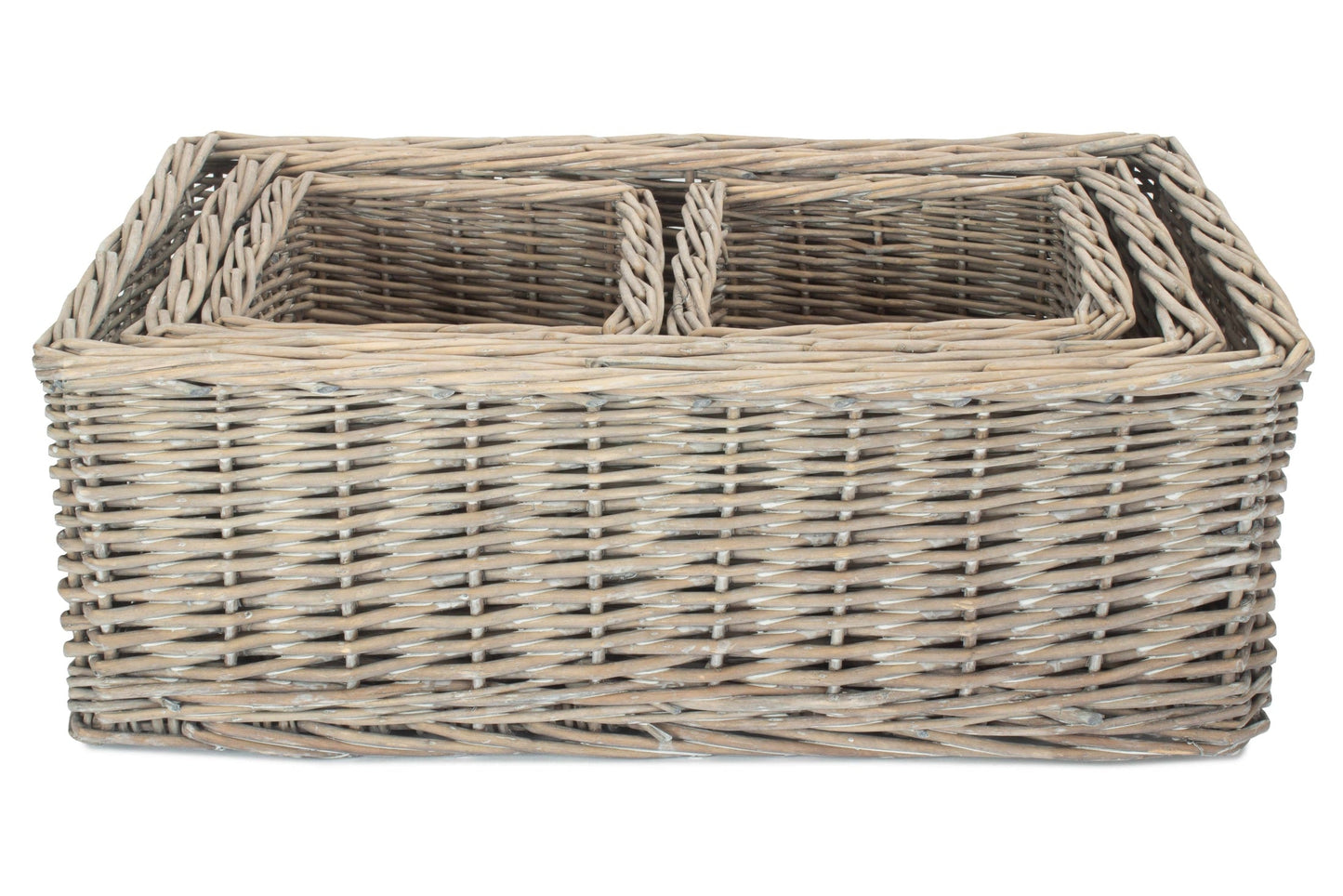 Grey Wash Willow Tray Baskets Set 4