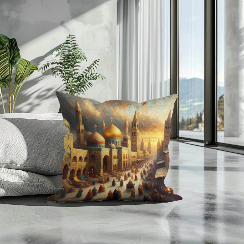 Golden City Splendor Cotton Cushion