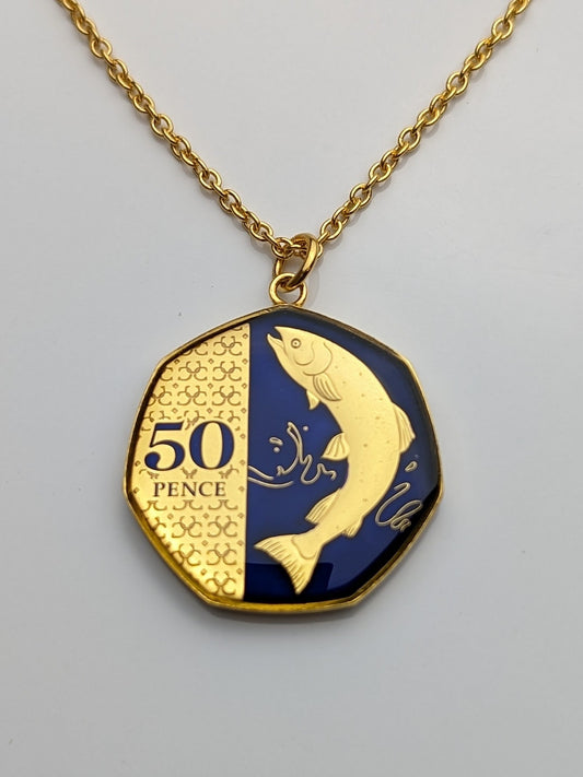 King Charles III Fifty Pence - Enamelled Coin Necklace