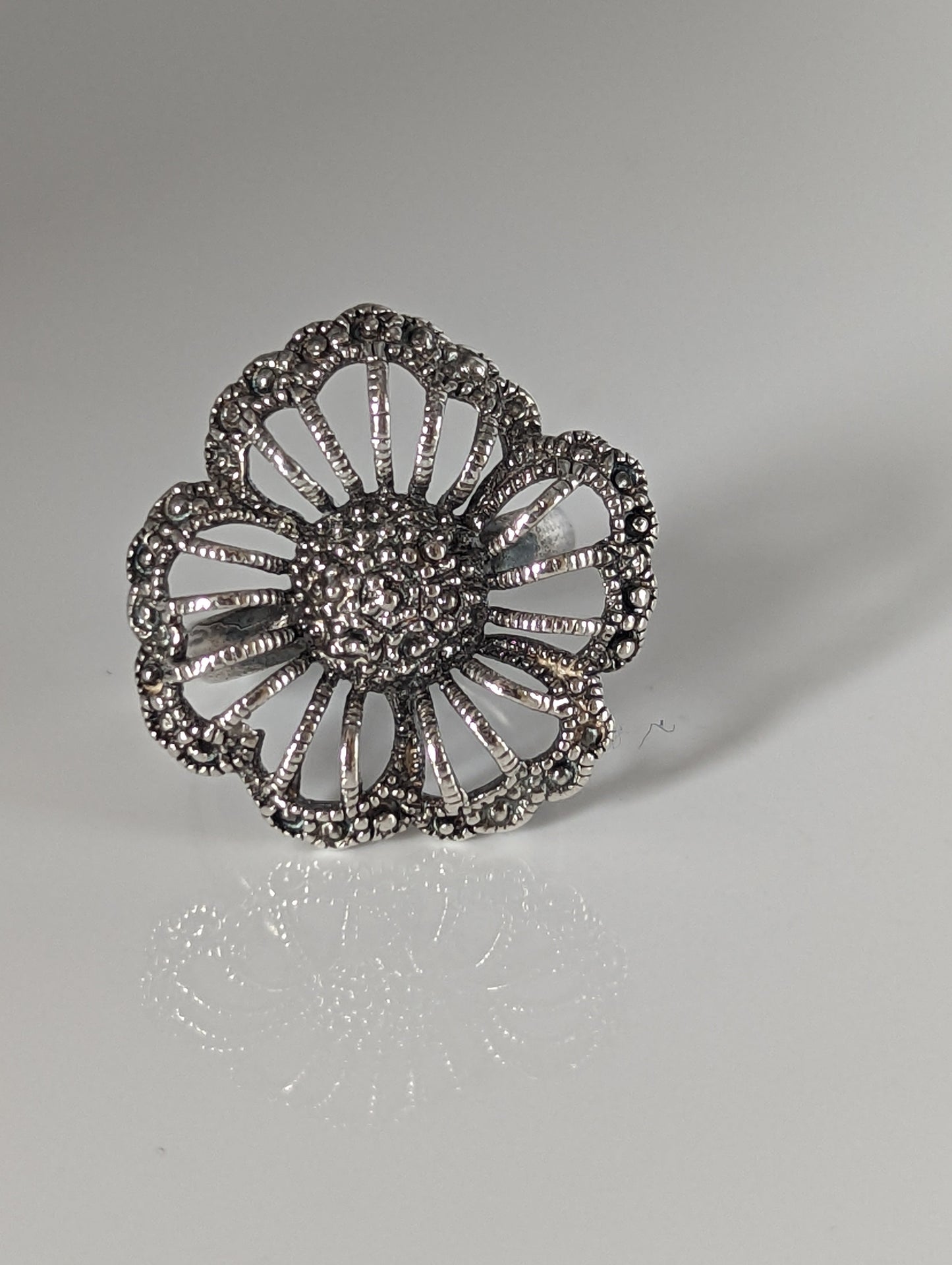 Silver Steed Large Unique Flower Handmade Silver Ring