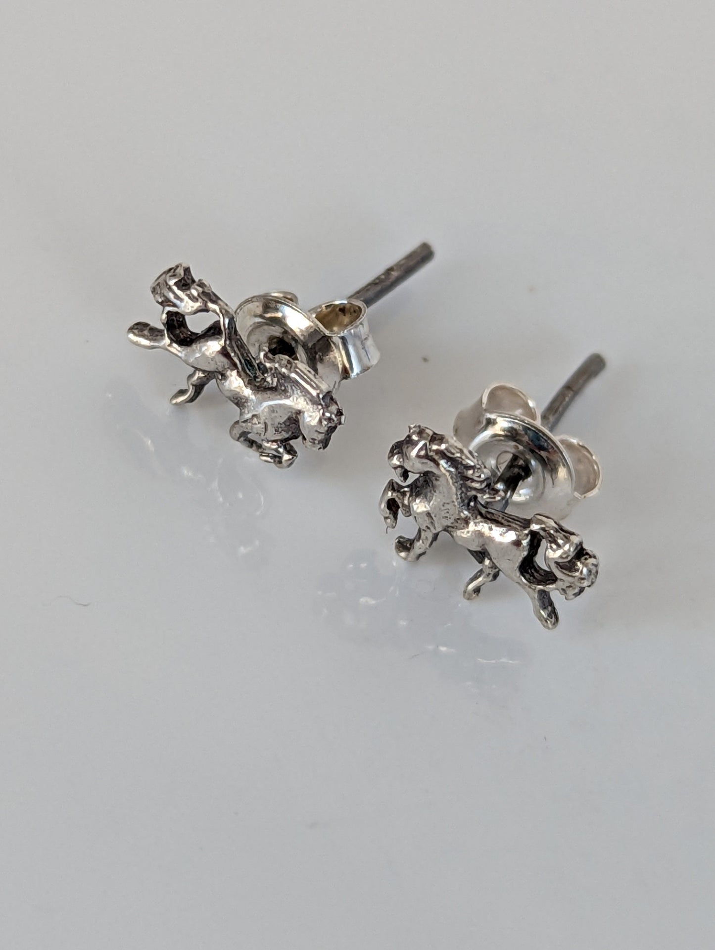 925 Silver Galloping Horse Studs – Handmade Equestrian Earrings