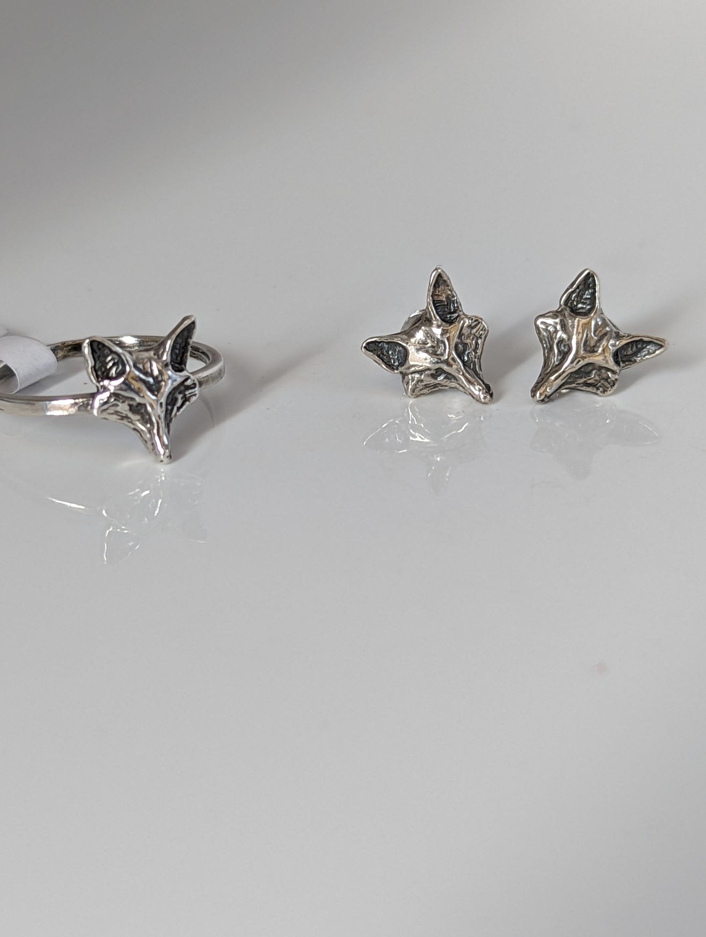 Silver Steed Fox Head Stud Earrings