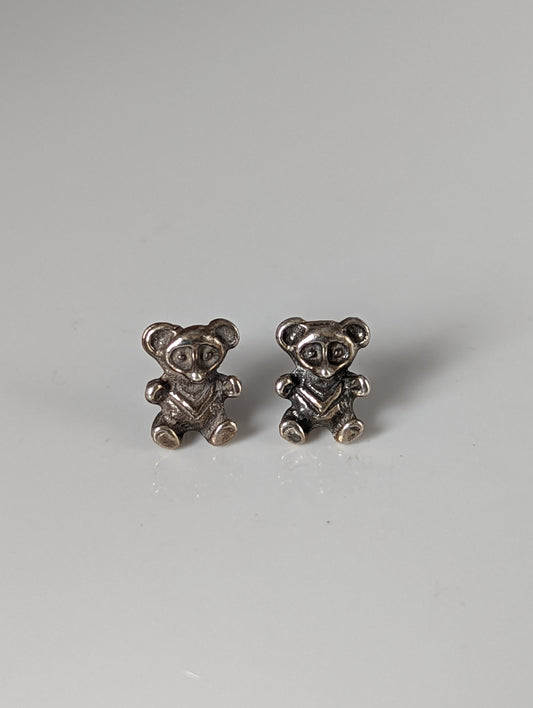 Silver Steed Teddy Bear Stud Earrings