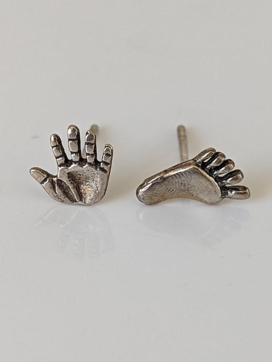 Silver Steed Hand and Foot Stud Earrings