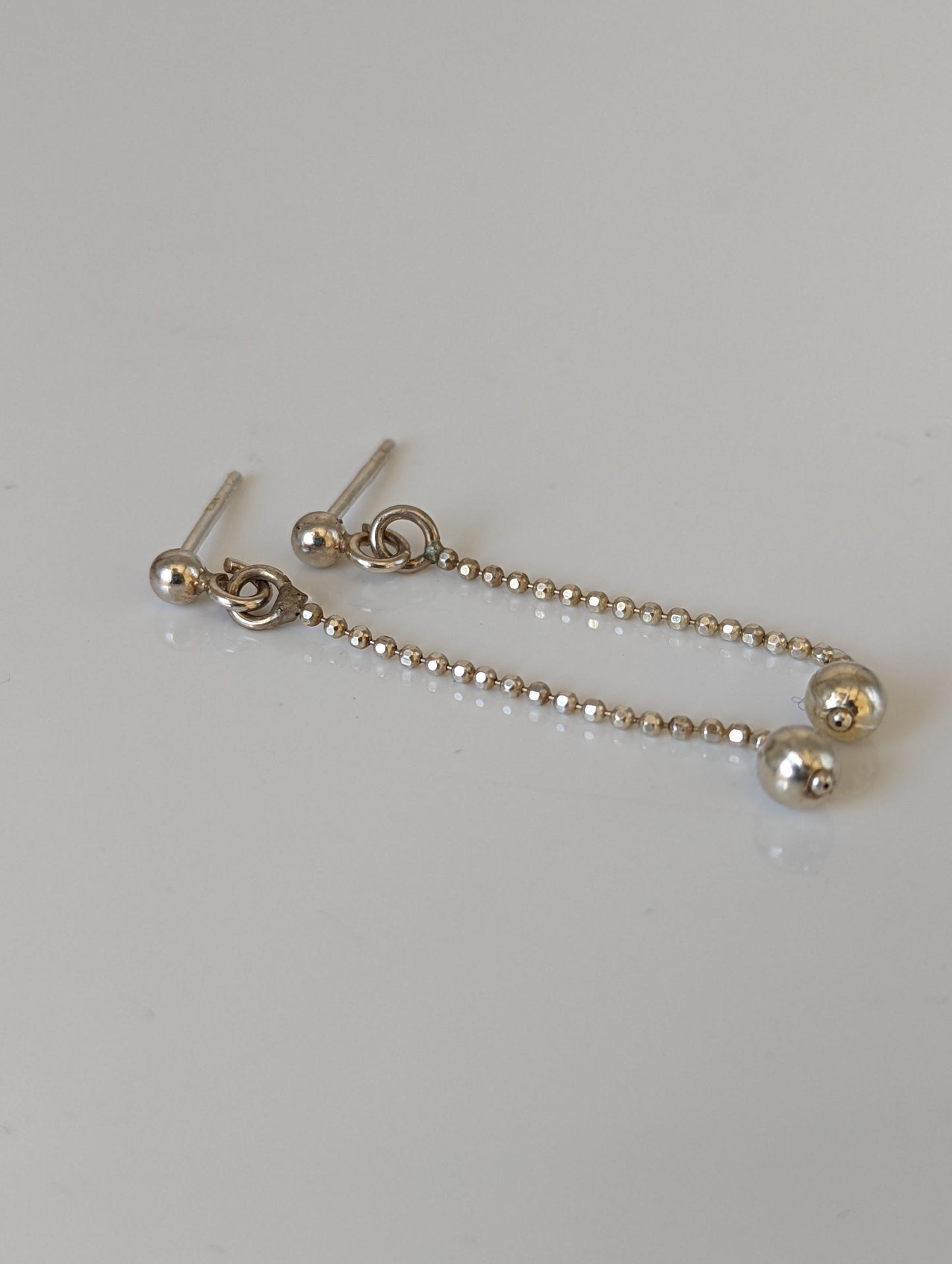 Silver Steed Long Delivate Silver Ball Stud Earrings