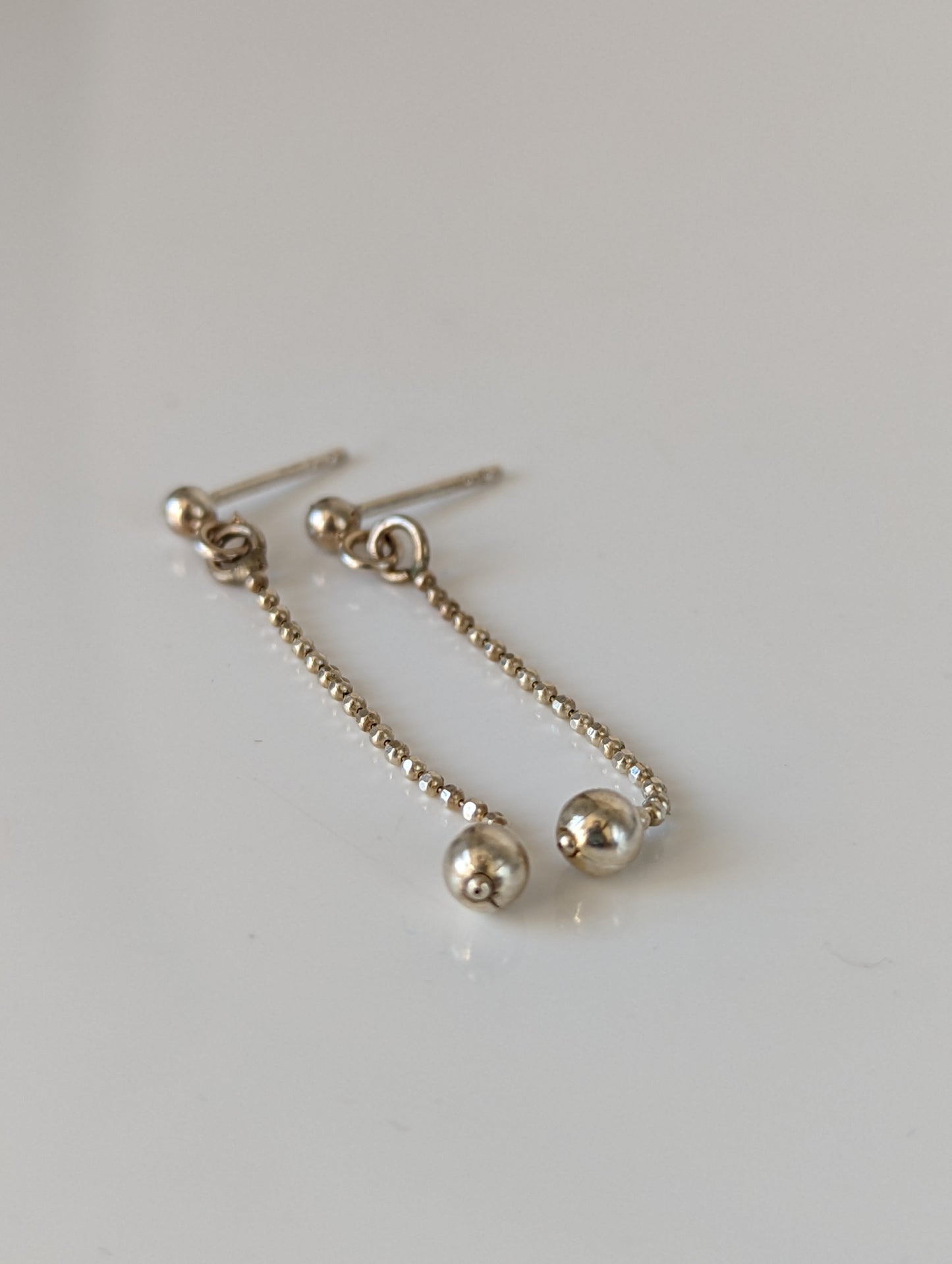 Silver Steed Long Delivate Silver Ball Stud Earrings