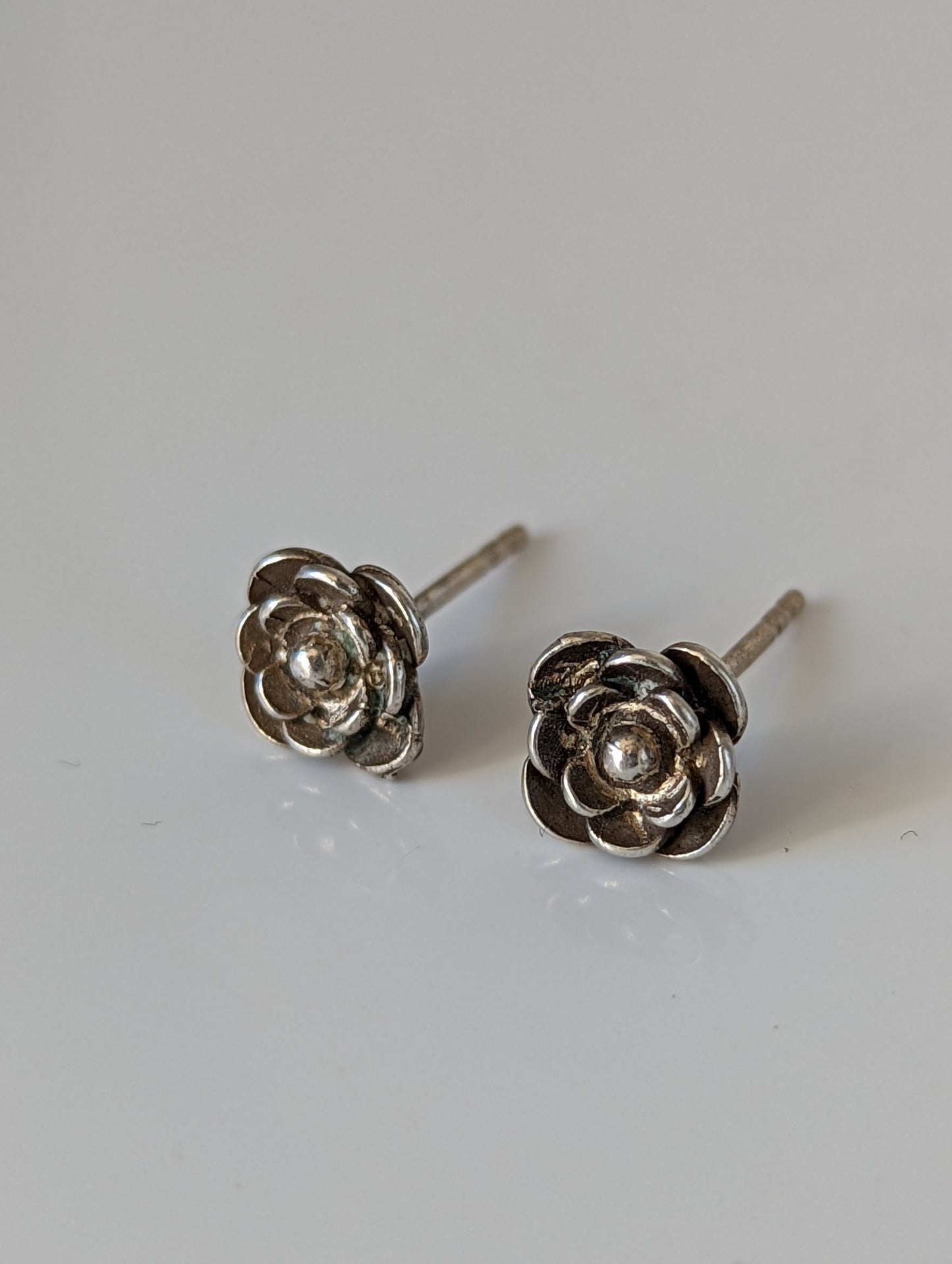 Silver Steed Delicate Rose Stud Earrings
