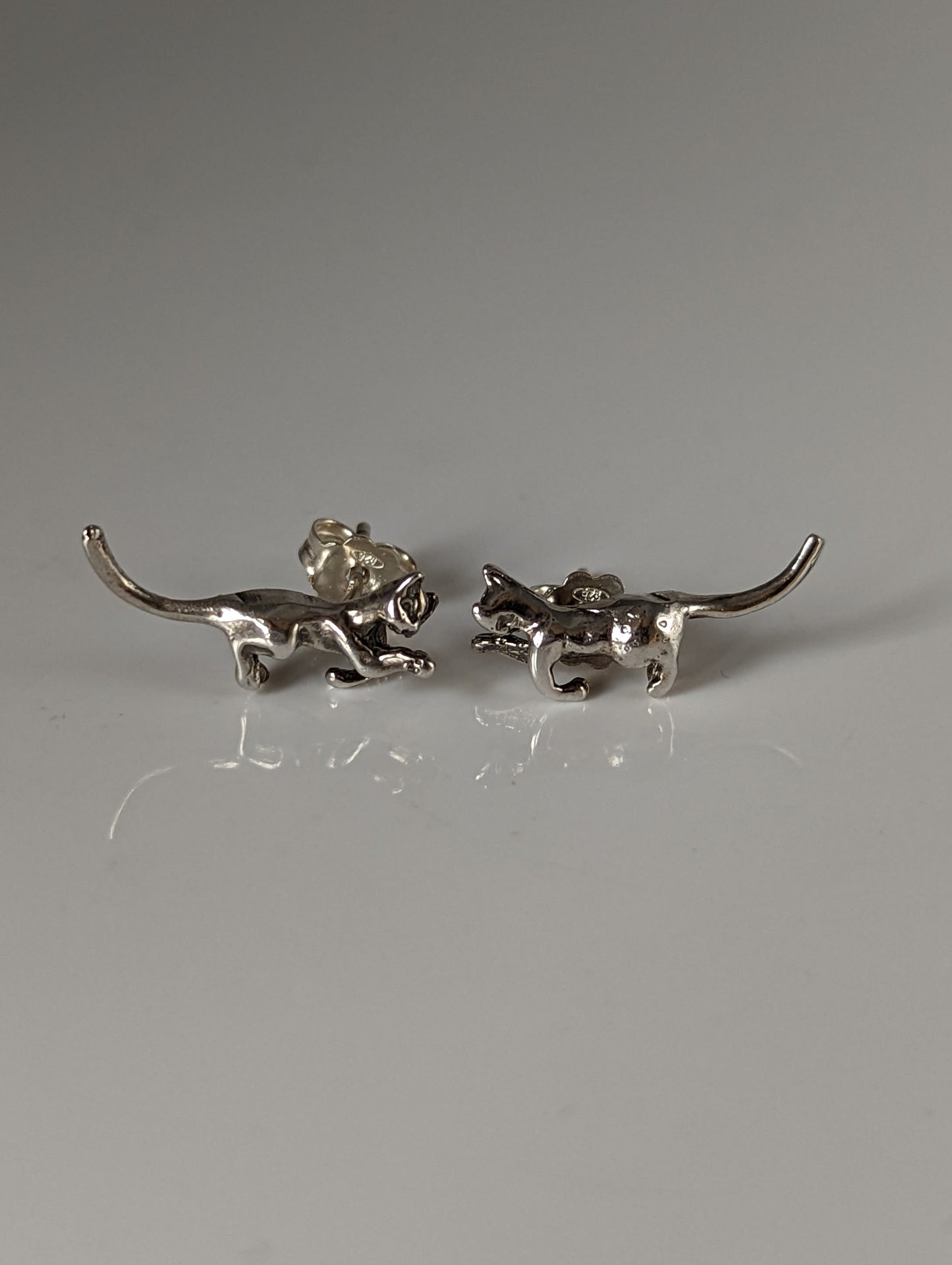 Silver Steed Playful Cat Stud Earrings