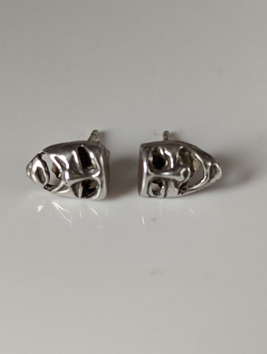Silver Steed Comedy Tragedy Masks Stud Earrings