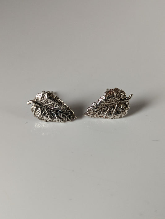 Silver Steed Detailed Leaf Stud Earrings
