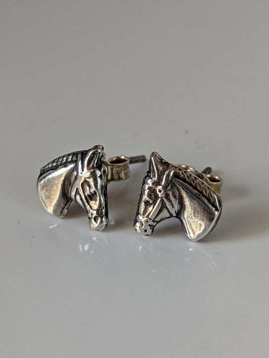 Silver Steed Horse Head Stud Earrings
