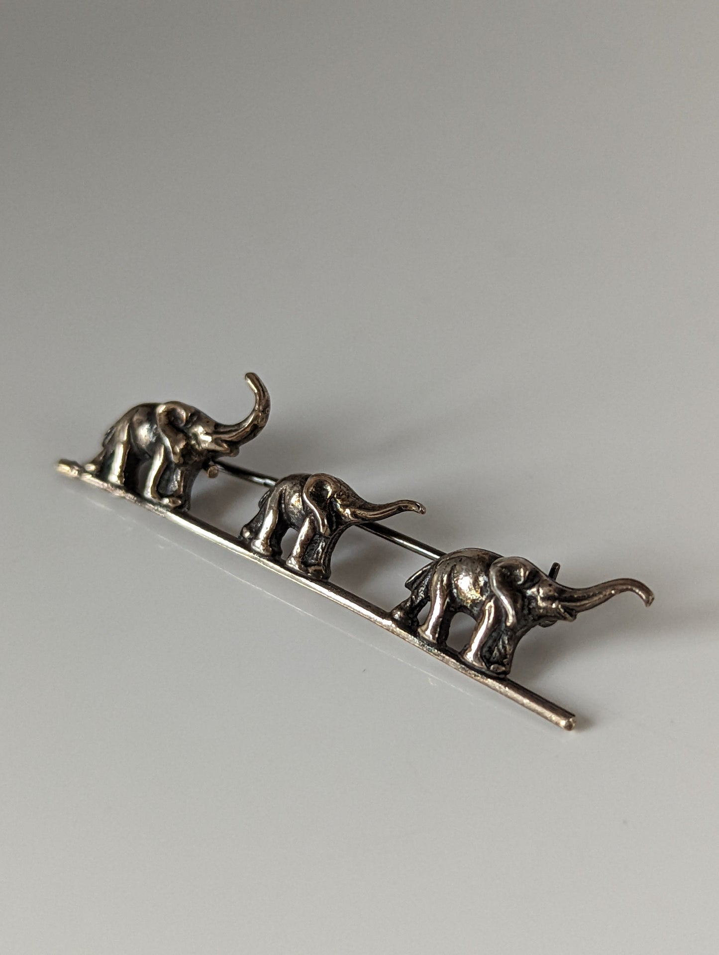 Silver Steed Elephants Silver Brooch