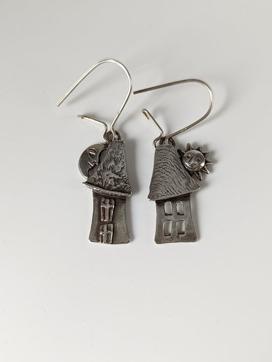 Silver Steed Day & Night House Dropped Earrings